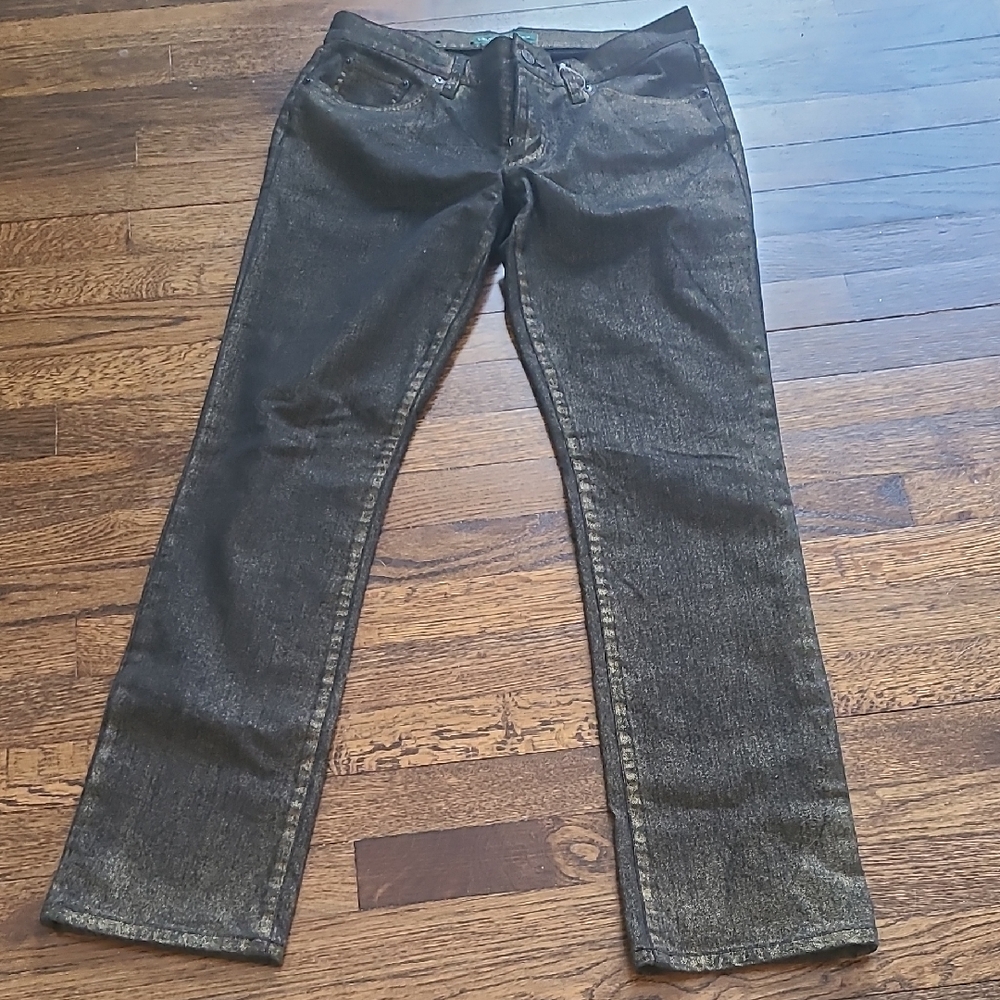 Ralf Lauren Women's Metallic Gold and Black Jeans